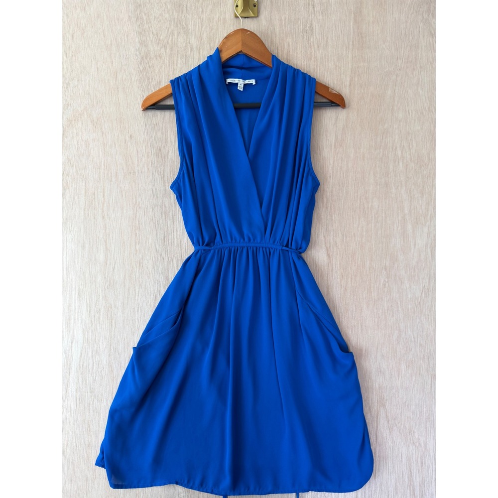 Collective Concepts Womens Royal Blue Sleeveless Surplice Romper Pockets Medium